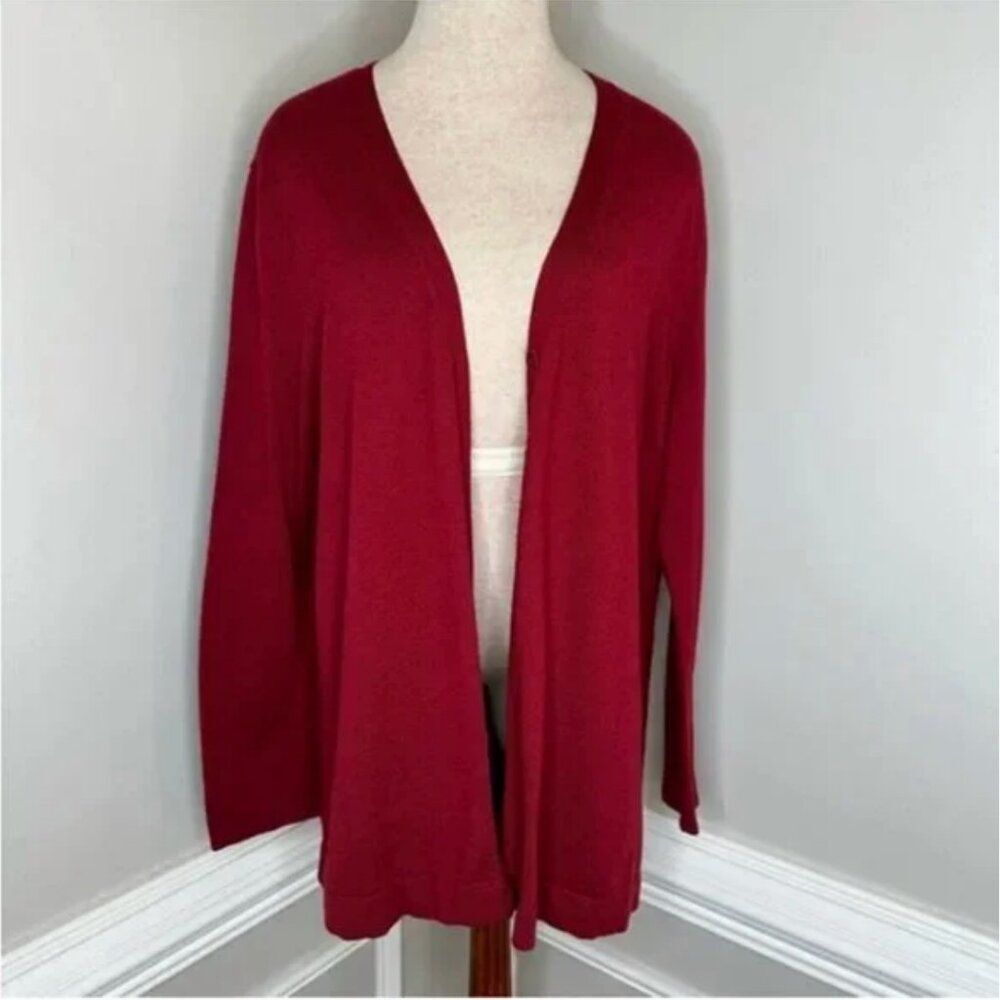 J. Jill Maroon Three Button Wool Blend Cardigan Sweater Soft Size Large